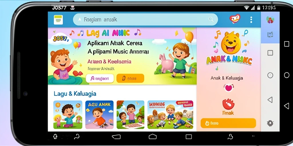 Antarmuka ceria dan penuh warna dari aplikasi Lagu Anak JOS77.