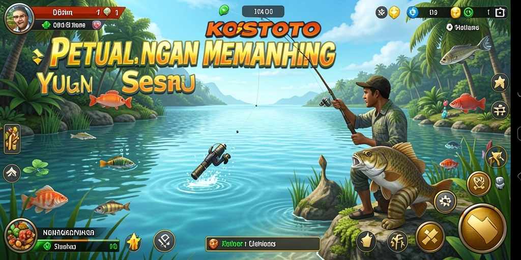 Tampilan antarmuka KOSTOTO dengan fitur memancing yang menarik.