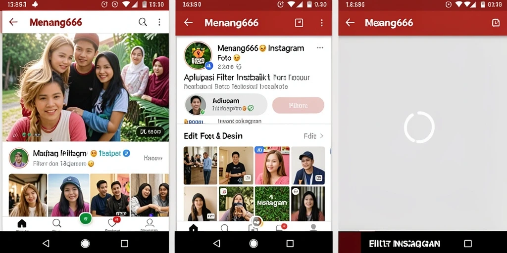 Antarmuka aplikasi MENANG666 dengan berbagai filter Instagram yang menarik.