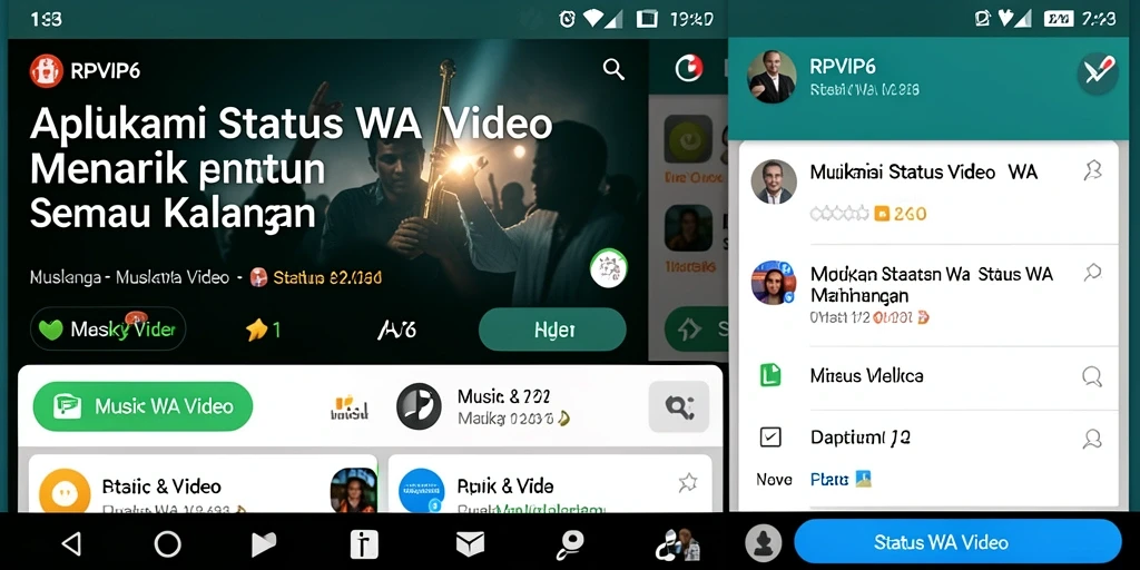 Screenshot utama RPVIP6 menampilkan antarmuka aplikasi Status WA Video yang menarik.
